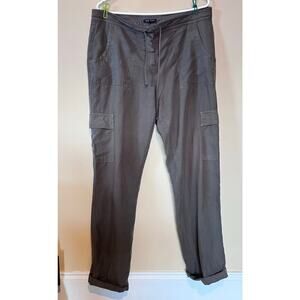 Eileen Fisher Womens Cargo Straight Leg Linen Pants Size‎ 10 Black Coastal Beach